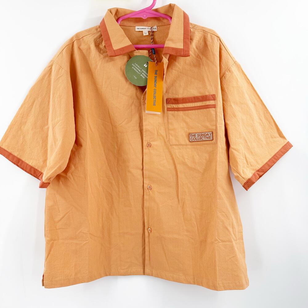 The Sunday Collective Holiday Bowling Shirt Size 10-11 Years NWT Apricot Tan